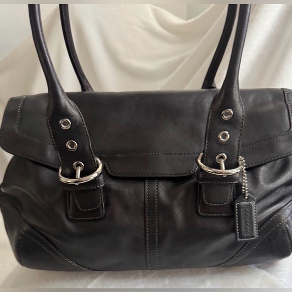 Coach Handbags - Coach Hamptons Vintage Black Leather Satchel Rare Classic Legacy Bag